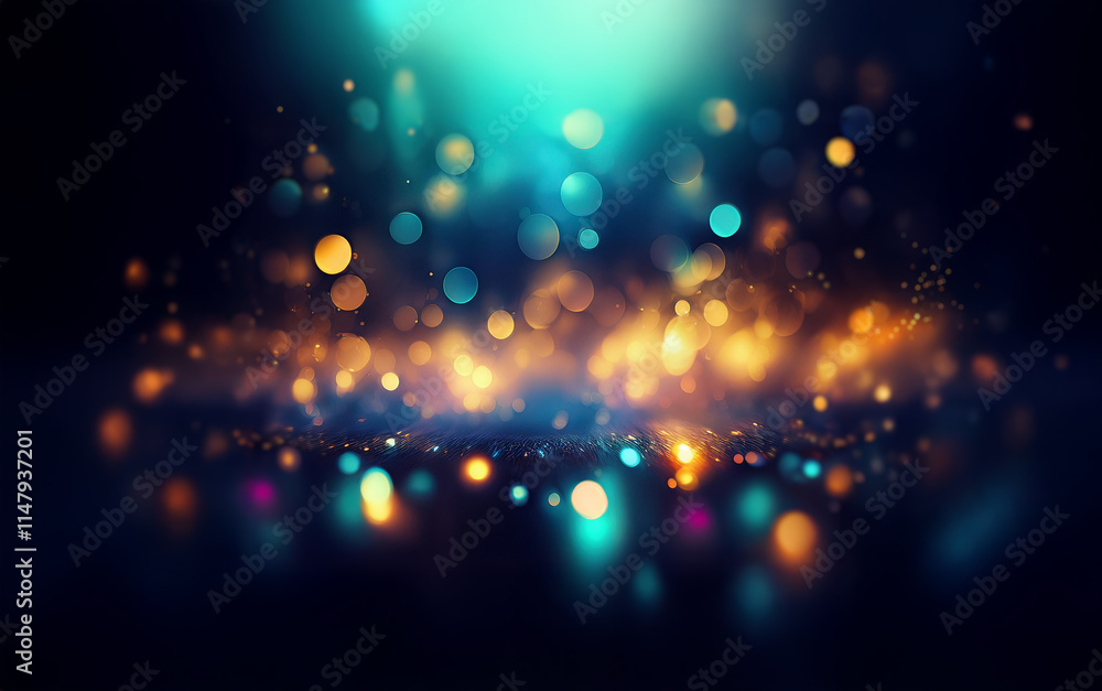 Poster A dark background with a spotlight illuminating colorful bokeh.