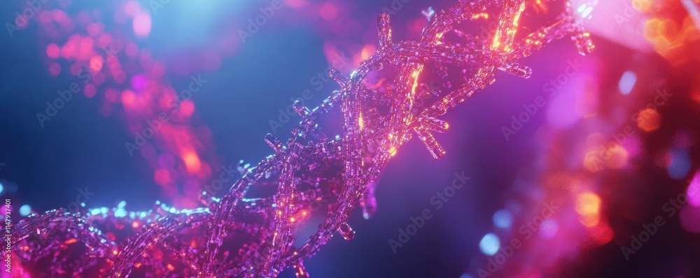Poster a futuristic visualization of dna strands within a digital cyberspace, illustrating concepts related
