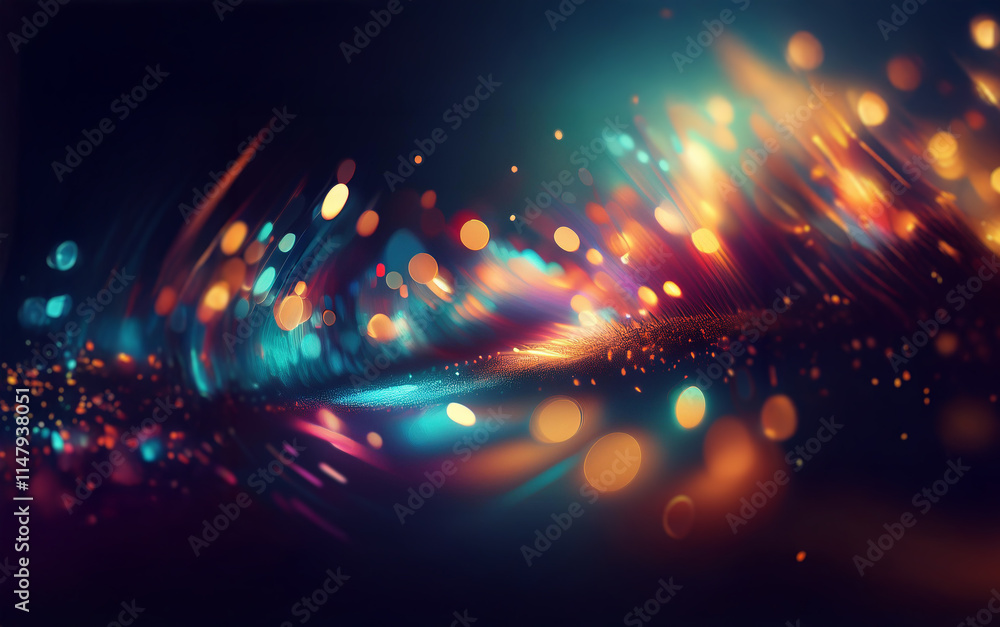 Poster abstract background with vibrant and colorful bokeh lights against a dark background.