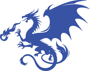 Blue dragon silhouette breathing fire.