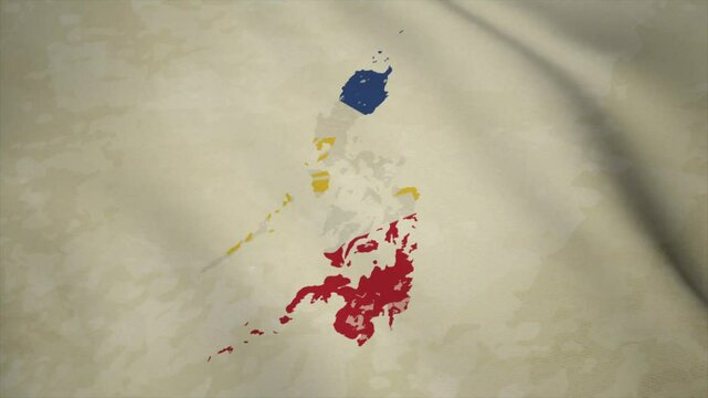 Wavy Map of PHILIPPINES with Flag in Body Isolated on Vintage Background