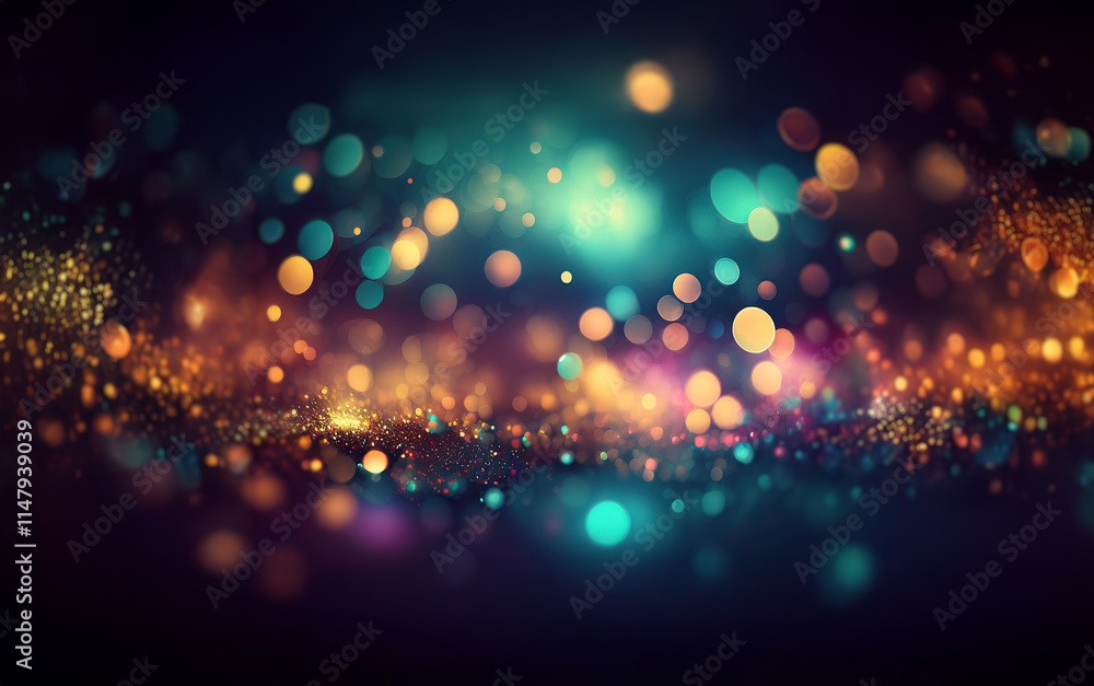 Poster Abstract background with colorful bokeh lights and sparkling glitter.