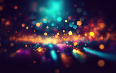 Obraz premium A dark background with bokeh lights in various colors, creating an abstract and dreamy scene.