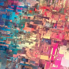 A captivating abstract digital artwork featuring a complex array of geometric shapes and vibrant colors.