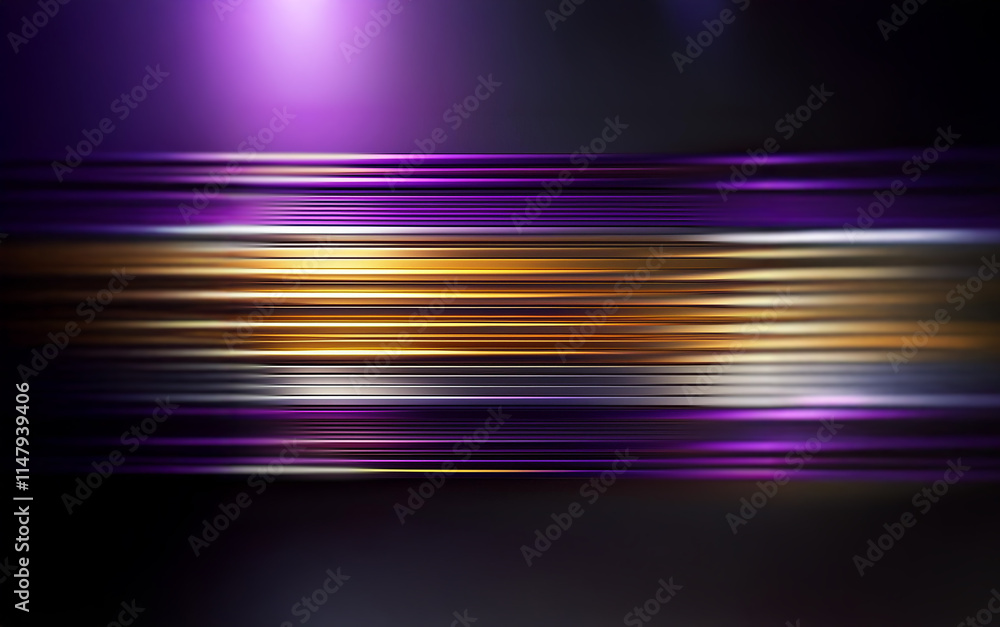 Poster An abstract design with a dark background features a central band of gold-colored horizontal lines that are blurred and out of focus.  The lines are surrounded by a gradient that fades into a purple h