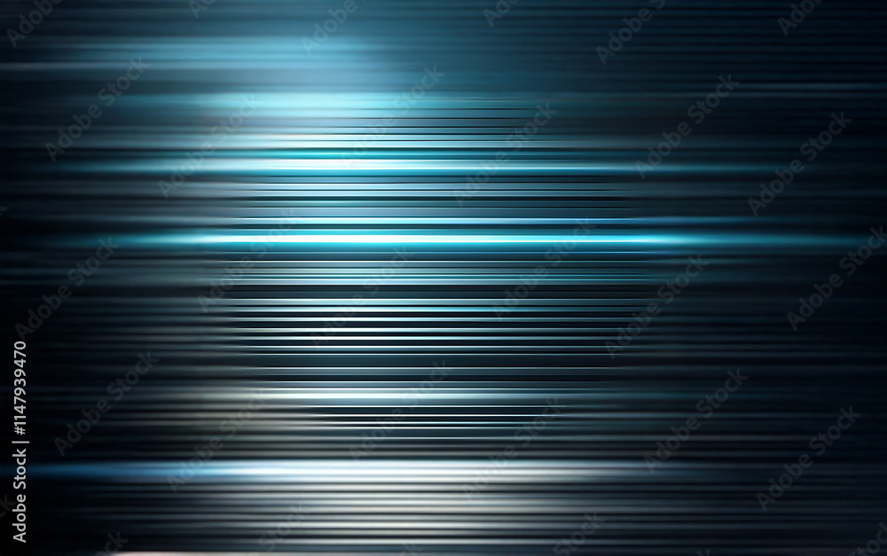 Fototapete Abstract background with horizontal streaks of blue and white light, creating a sense of motion and speed.