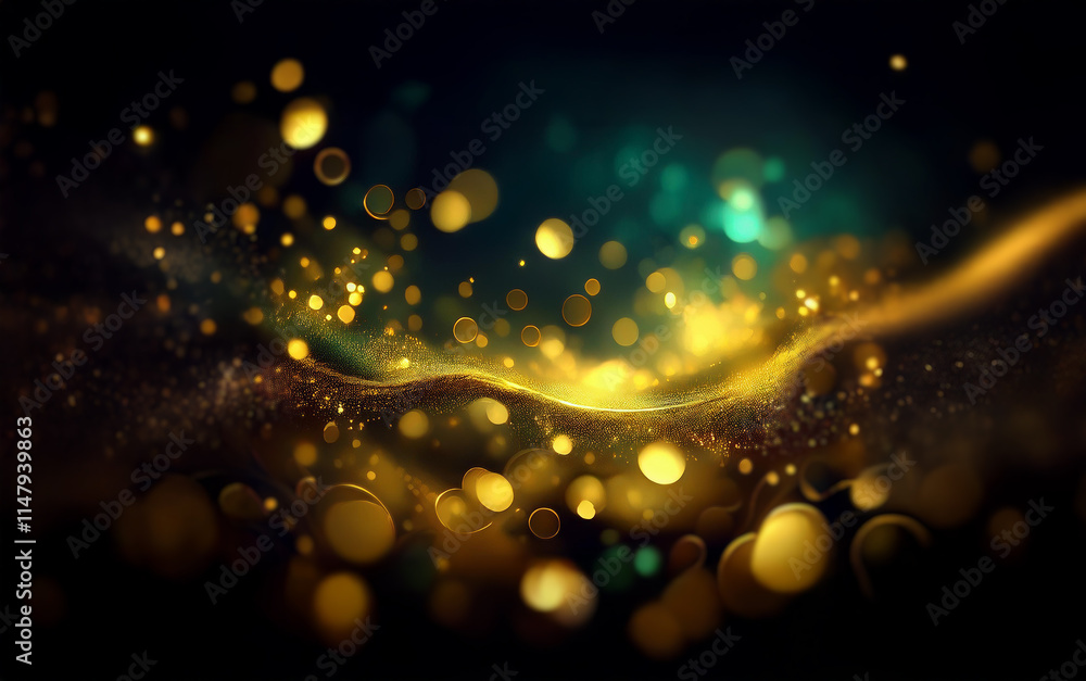 Aufkleber A dark background with a shimmering golden wave and scattered bokeh. The light is warm and inviting, creating a sense of wonder and possibility.