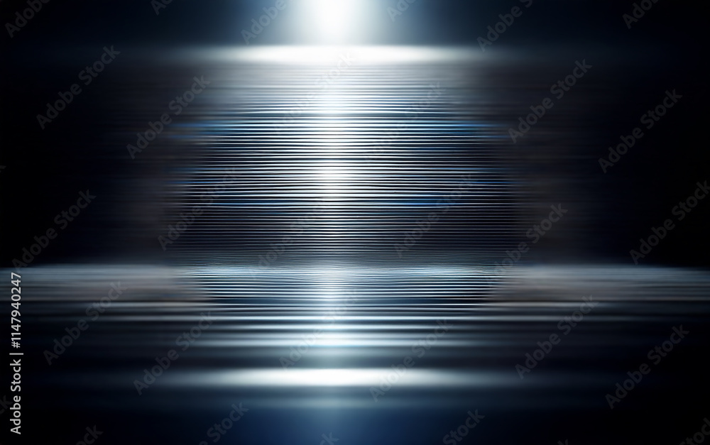 Poster a bright light shines from above, illuminating a dark, reflective surface that creates a sense of de