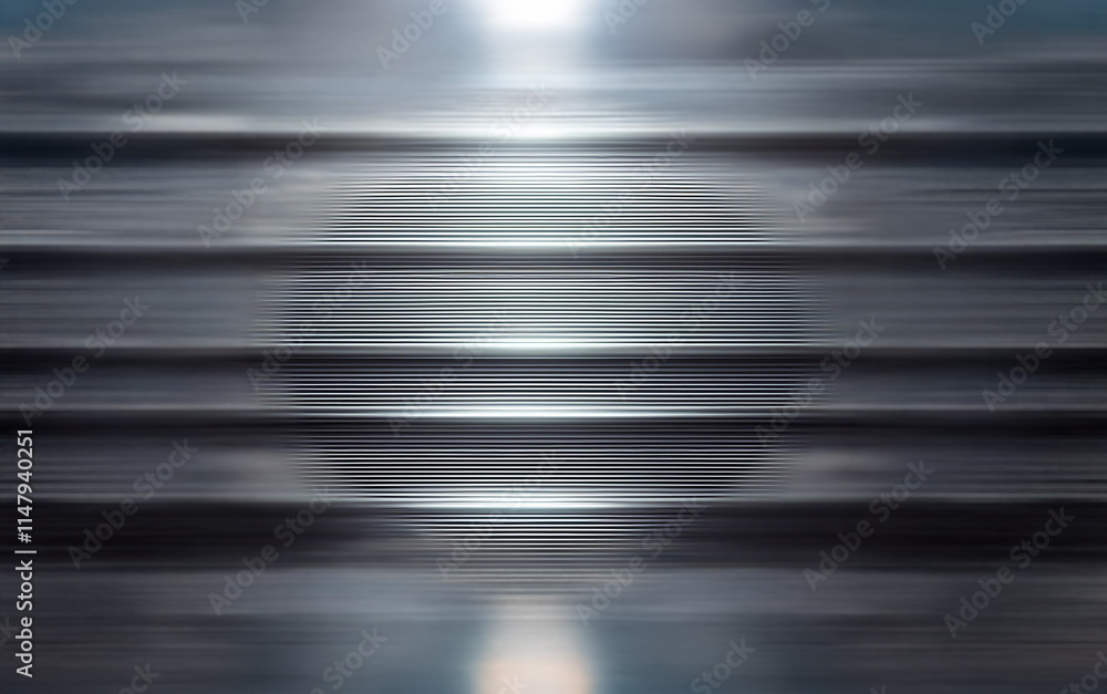 Poster a bright light shines through a blurred background of horizontal lines.