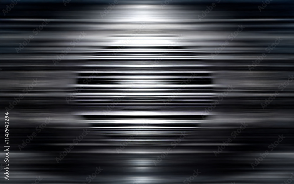 Leinwandbilder Abstract image with a silver and black color scheme. The image has a blurred horizontal pattern with a spotlight in the middle.