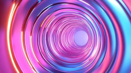 Modern 3D circular tunnel, infinite depth, smooth metallic textures, gentle gradient lights 