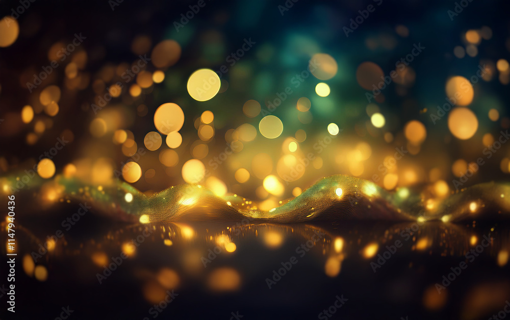 Poster abstract bokeh lights with a wave-like shape in the foreground create a mesmerizing and ethereal bac