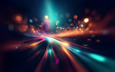 Abstract background with streaks of light and bokeh creating a sense of movement and speed.