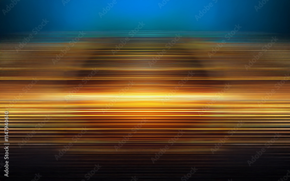 Poster a blurred abstract background with horizontal lines of yellow, orange, and blue fading to black.