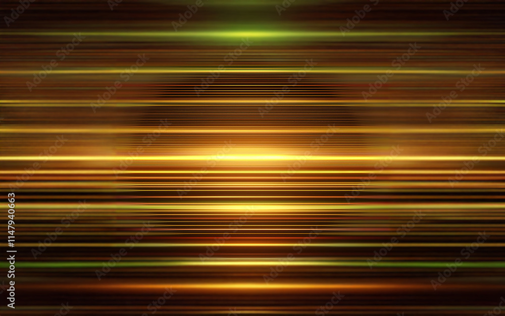 Poster abstract background with horizontal lines of light in shades of green, yellow and brown.