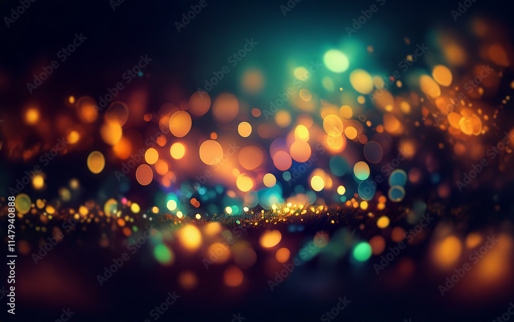 Aufkleber A dark background with a bokeh effect of colorful lights, glowing in a festive and magical way.