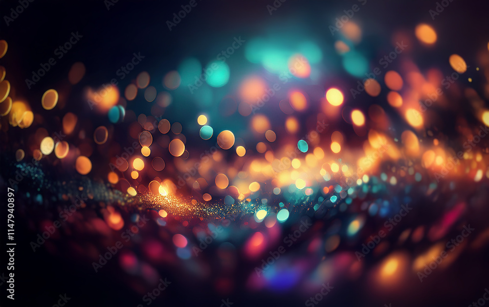 Poster abstract background of vibrant, blurred lights on a dark surface.