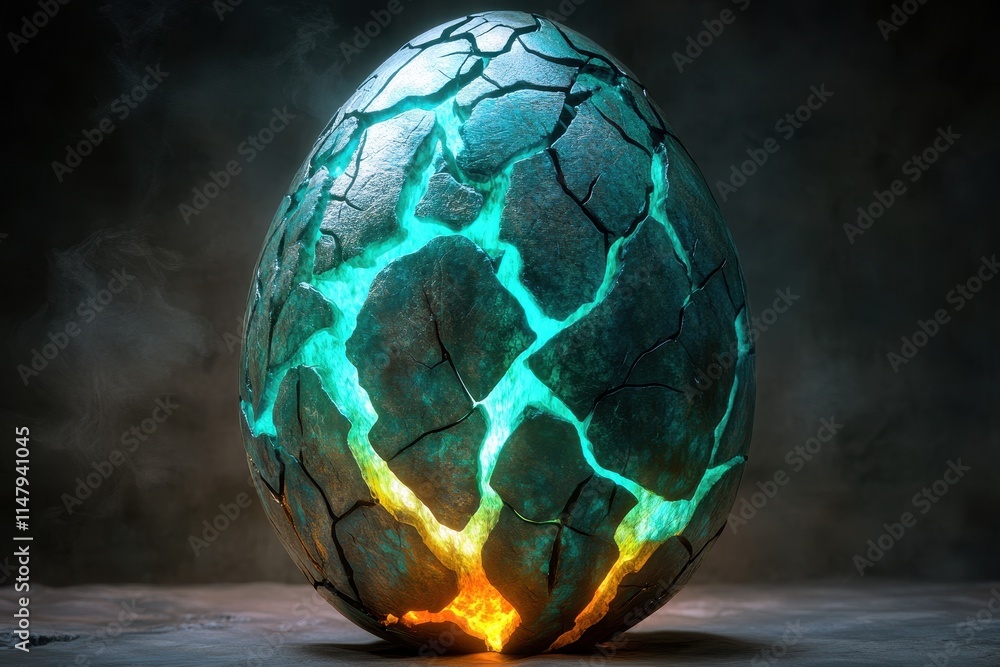 Aufkleber intricately designed egg with glowing cracks displaying vibrant colors in a dark setting