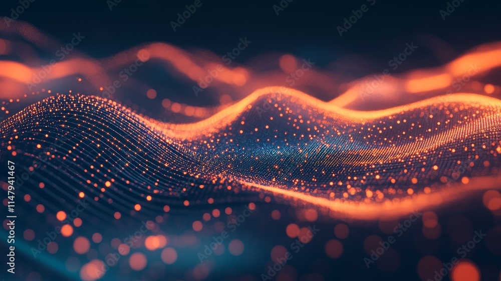 Poster colorful abstract digital waves with glowing particles create a mesmerizing visual effect at nightti