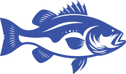 Blue stylized fish illustration.