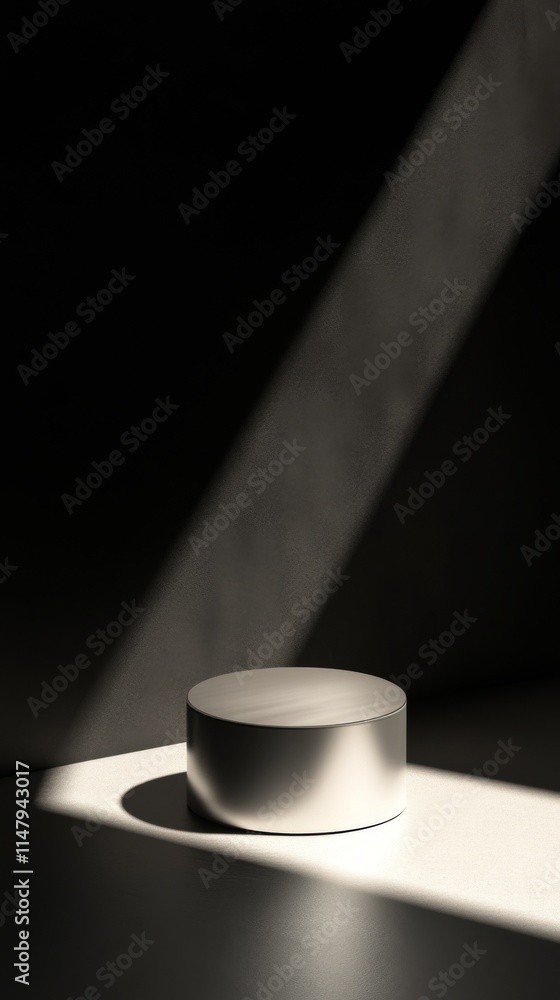 Poster a silver object is sitting on a white surface. the object is round and has a shiny surface