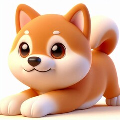 Fototapeta premium Cute Shiba Inu Dog Stretching Cartoon 3d Generative AI