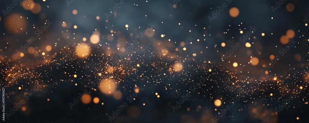 Poster a grainy black background with golden bokeh lights, creating an enchanting and magical atmosphere