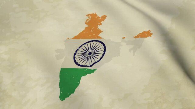 Wavy Map of INDIA with Flag in Body Isolated on Vintage Background