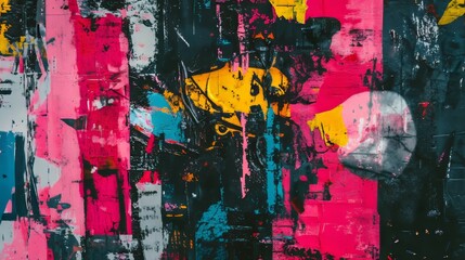 Fototapeta premium Bright Abstract Mural With Bold Colors and Dynamic Patterns Displayed on an Urban Wall in a Lively Neighborhood on a Sunny Day