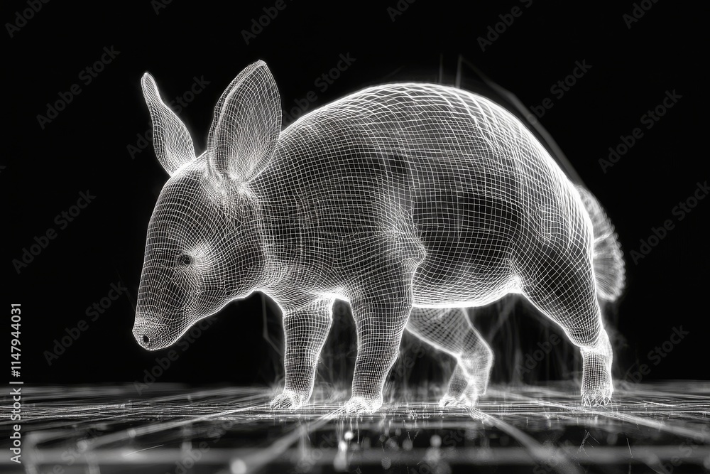 Poster a rabbit is shown in a black and white photo. the rabbit is in a digital format and he is a computer