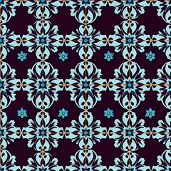 Dark Teal Floral Damask Seamless Pattern 