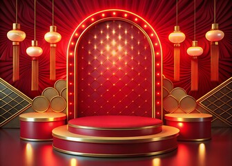 christmas background with red curtains and stars chinese style red podium background for product presentation