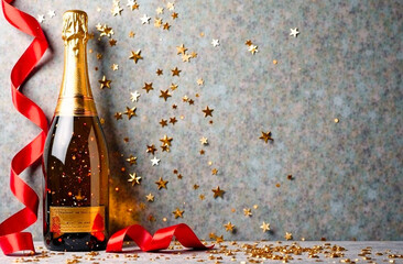 Champagne bottle on a festive background with glitter