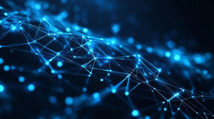 Digital Network Connections Illuminated in Blue Light Representing Technology Advancements, Innovation, and the Digital Landscape