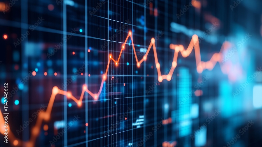 Poster data visualization of fluctuating trends represented through a dynamic line graph in a digital forma