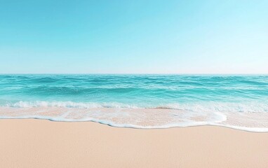 Fototapeta premium Breath of fresh air, deep ocean blue backdrop, gentle waves caressing sand, fostering tranquility and clarity within thoughts.