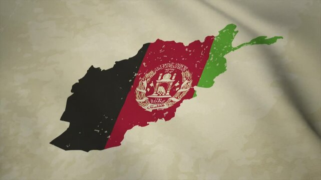 Wavy Map of AFGHANISTAN with Flag in Body Isolated on Vintage Background