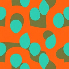 Abstract Orange Green Blue Seamless Pattern:  A vibrant seamless pattern featuring a playful blend of orange, green and blue. The organic shapes and bold colors create a dynamic and modern design.