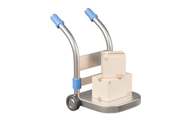 3d Hand truck with cardboard or parcel box icon isolated on transparent background. Transport trolley. Cargo logistic delivery online service concept. 3d Minimal hand truck procurement icon. 3d render
