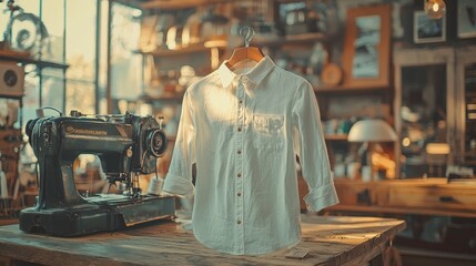 imagine prompt: industrial manufactured white shirt featuring eco-friendly fabric63a45fb02