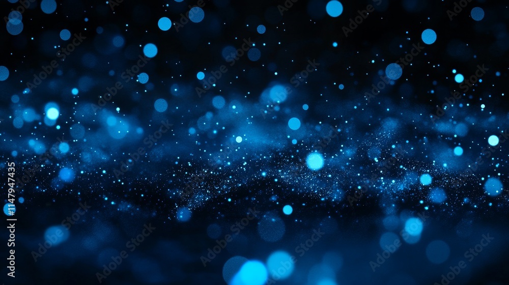 Poster dynamic blue sparkling particles create an ethereal atmosphere resembling a deep ocean or starry nig