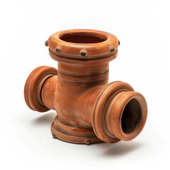 Closeup of rugged cast iron or steel pipe joint fittings couplings and connectors used in industrial construction utility infrastructure and underground pipeline networks for water drainage
