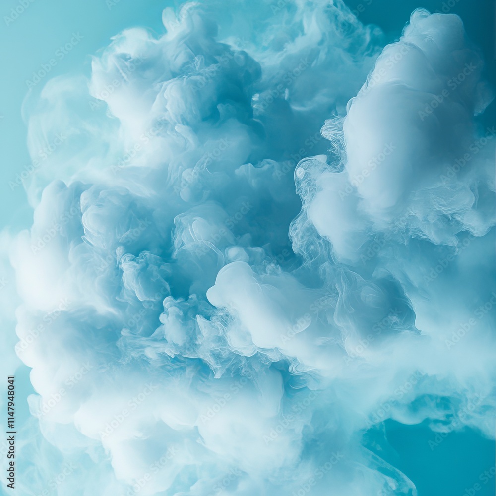 Poster blue smoke swirls gracefully creating an ethereal atmosphere in a tranquil setting, emphasizing move
