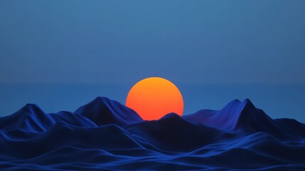Serene Sunrise Over Majestic Mountains and Calm Ocean Waves