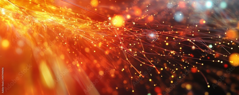 Aufkleber a hyper-realistic abstract tech background featuring illuminated fiber optics, quantum computing and