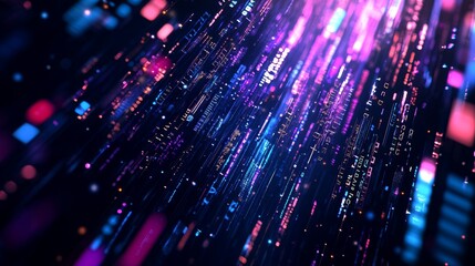 Obraz premium Colorful Abstract Digital Lines Create a Vibrant Visual Representation of Technology, Illustrating Data Flow in a Futuristic Setting