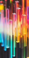Obraz premium A series of colorful glass rods are arranged in a line. The rods are of different colors and sizes