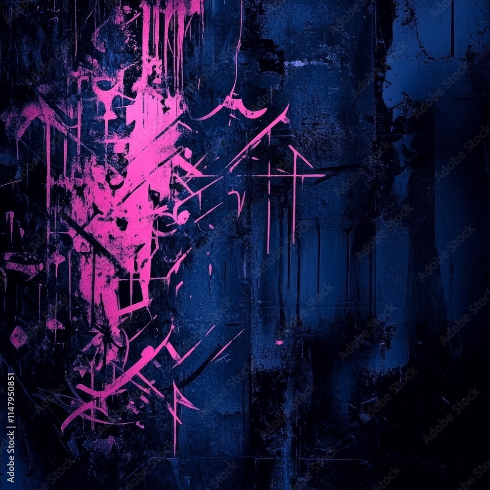 Poster abstract art featuring vivid pink streaks and dark blue background with textured patterns creating a