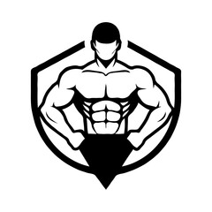Athletic man logo, muscle training icon and emblem design on a white background.