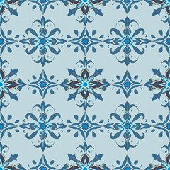 Fototapeta premium Blue and Gold Floral Pattern: This intricate design features a repeating pattern of blue and gold floral motifs, creating a rich and elegant aesthetic.